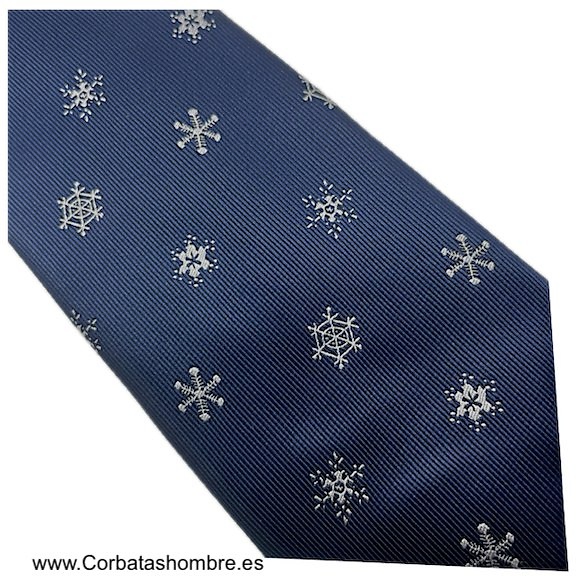 CORBATA DE ESTRELLAS BLANCAS DE NIEVES SOBRE AZUL MARINO 