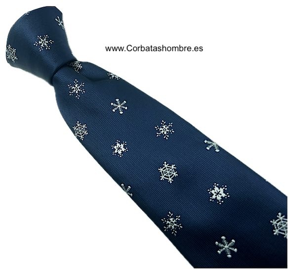 CORBATA DE ESTRELLAS BLANCAS DE NIEVES SOBRE AZUL MARINO 