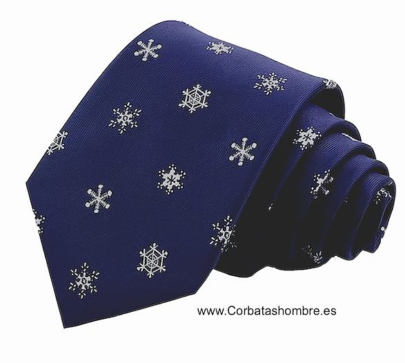 CORBATA DE ESTRELLAS BLANCAS DE NIEVES SOBRE AZUL MARINO 