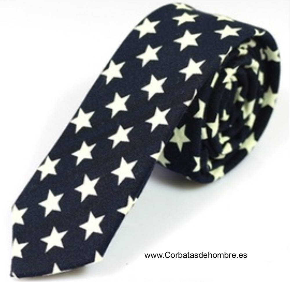 CORBATA DE ESTRELLAS BLANCAS SOBRE NEGRO 