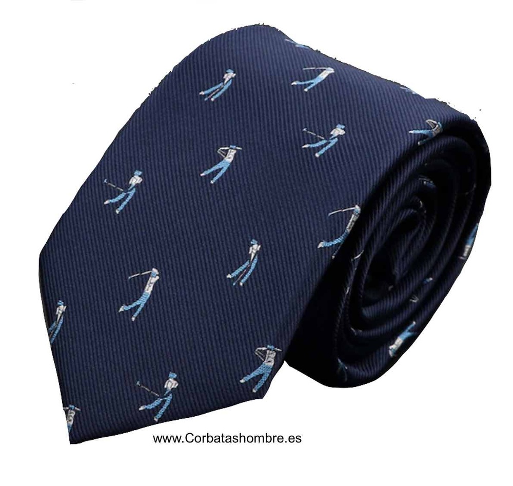 CORBATA DE GOLF AZUL MARINO CON DIBUJO DE JUGADORES 