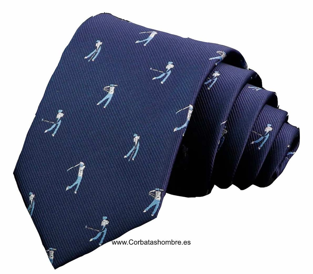 CORBATA DE GOLF AZUL MARINO CON DIBUJO DE JUGADORES 