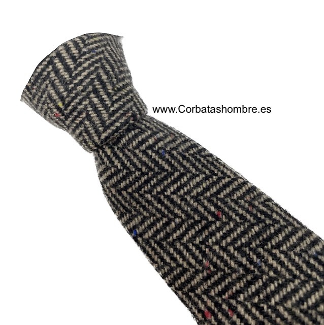 CORBATA DE LANA TELA TWEED ESPIGADA MARRÓN Y BEIGE 