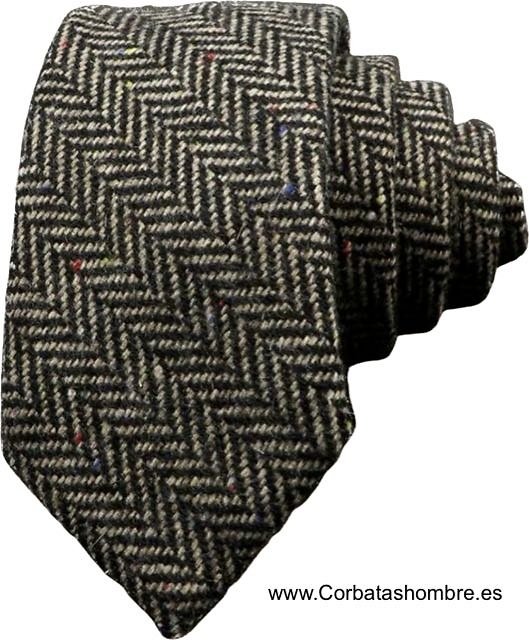 CORBATA DE LANA TELA TWEED ESPIGADA MARRÓN Y BEIGE 