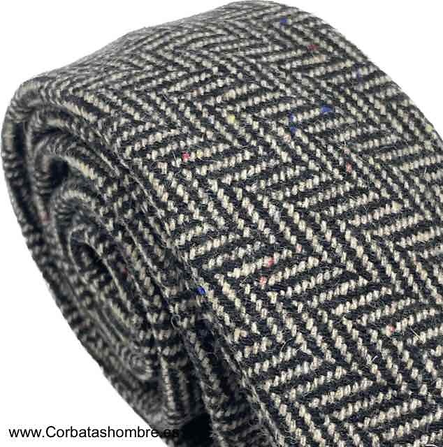 CORBATA DE LANA TELA TWEED ESPIGADA MARRÓN Y BEIGE 