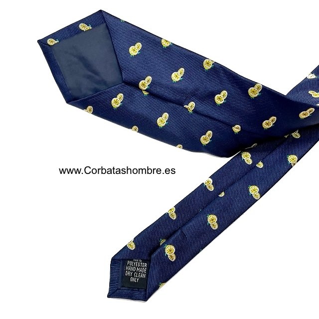 CORBATA DE LIMONES AMARILLOS SOBRE AZUL MARINO 