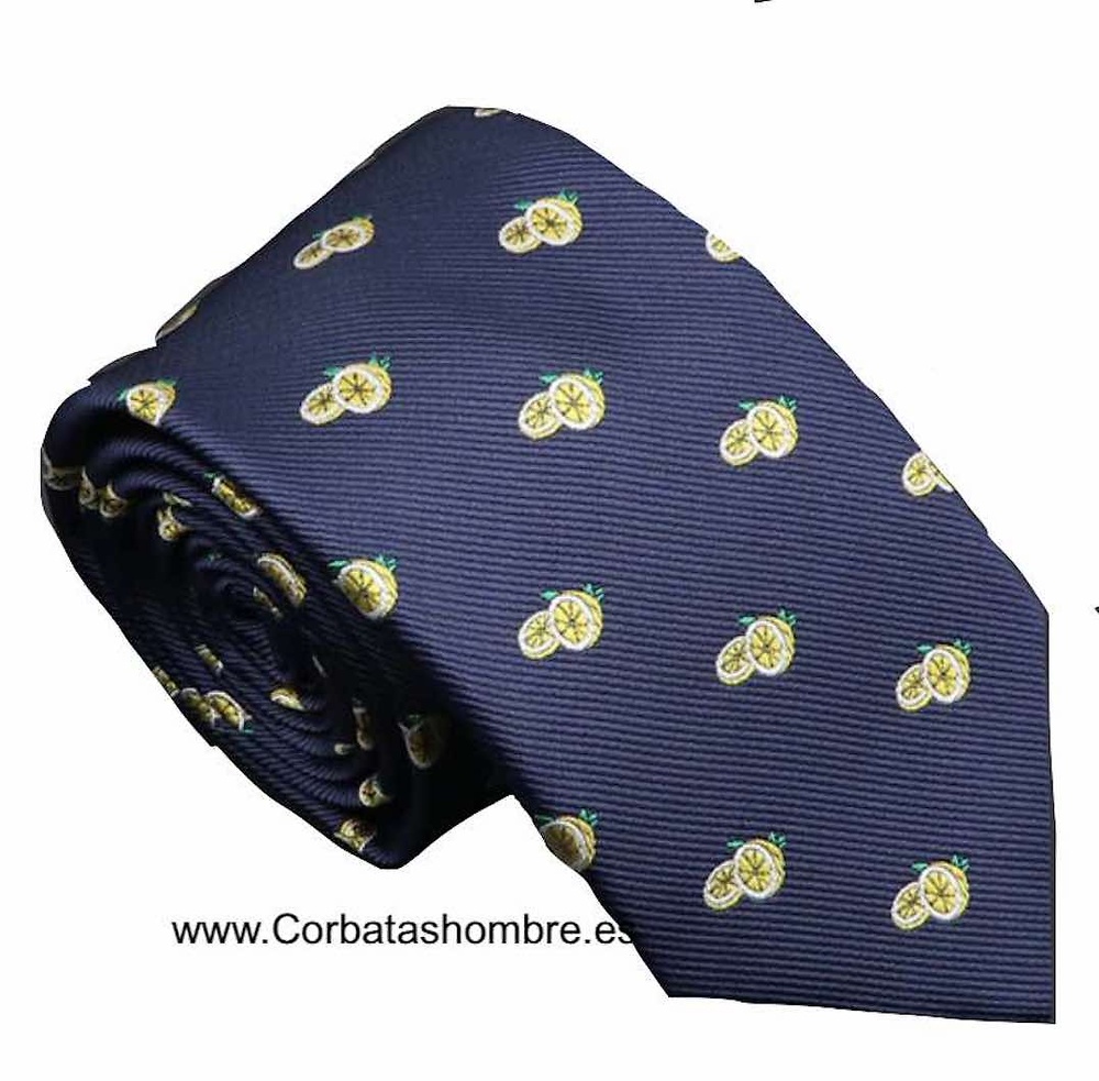 CORBATA DE LIMONES AMARILLOS SOBRE AZUL MARINO 