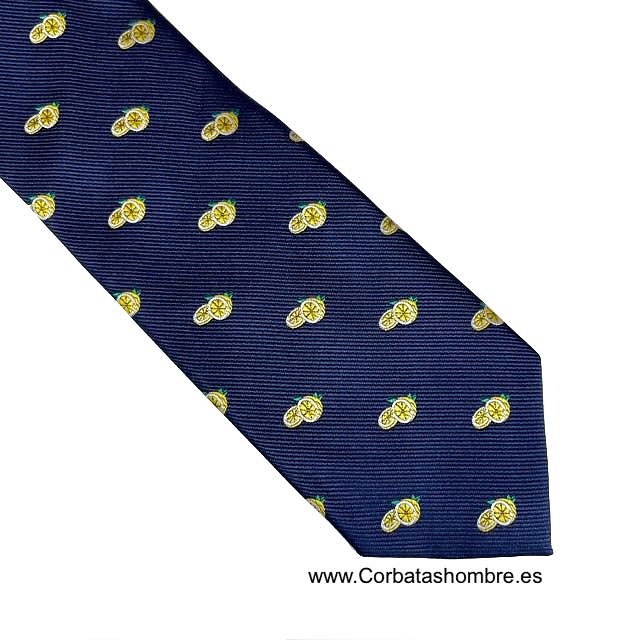 CORBATA DE LIMONES AMARILLOS SOBRE AZUL MARINO 