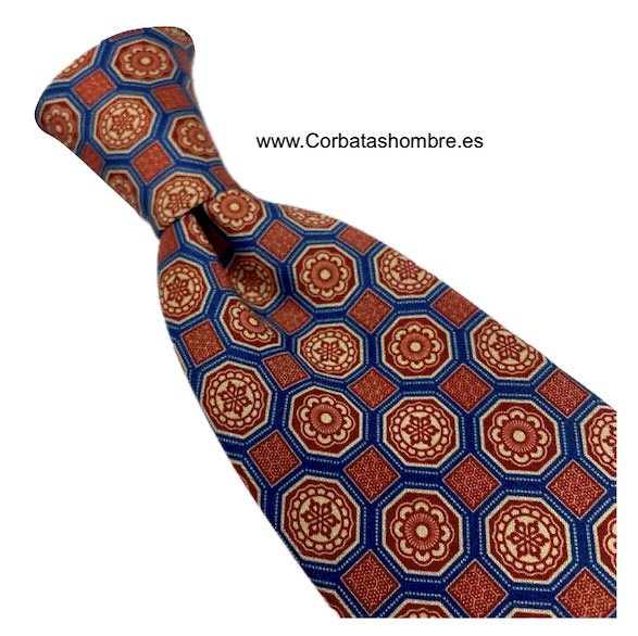 CORBATA DE MOSAICO ROJO Y AZUL MARINO DE TACTO SEDOSA A LA MODA 