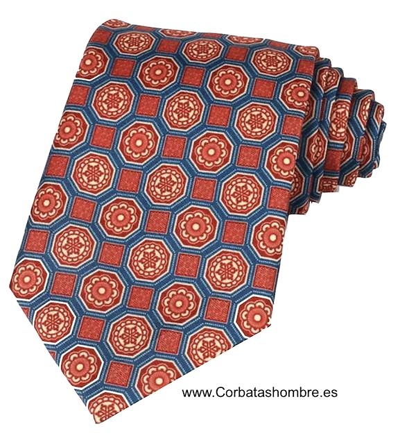 CORBATA DE MOSAICO ROJO Y AZUL MARINO DE TACTO SEDOSA A LA MODA 