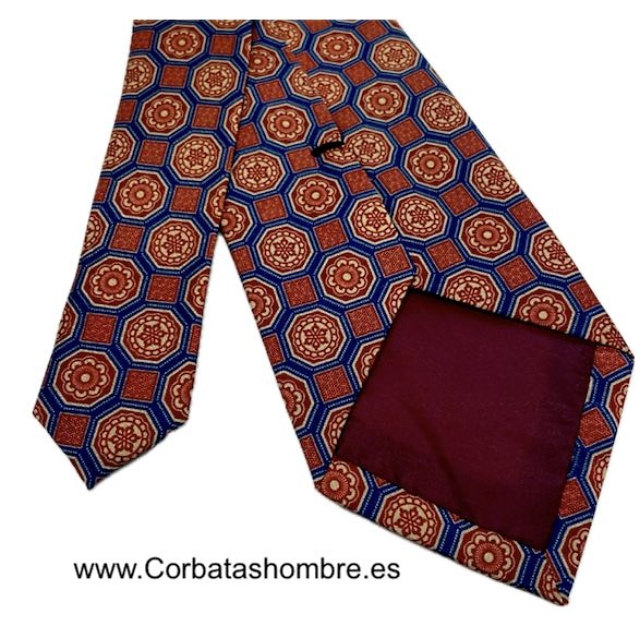 CORBATA DE MOSAICO ROJO Y AZUL MARINO DE TACTO SEDOSA A LA MODA 