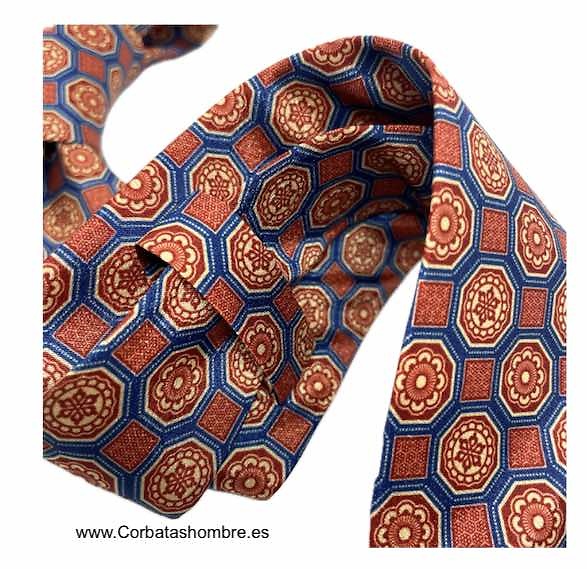 CORBATA DE MOSAICO ROJO Y AZUL MARINO DE TACTO SEDOSA A LA MODA 