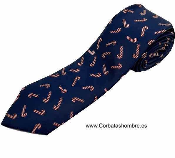 CORBATA DE NAVIDAD AZUL MARINO CON BASTONES DE CARAMELO 