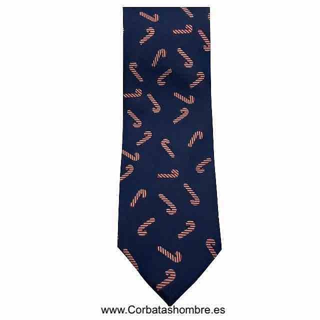 CORBATA DE NAVIDAD AZUL MARINO CON BASTONES DE CARAMELO 