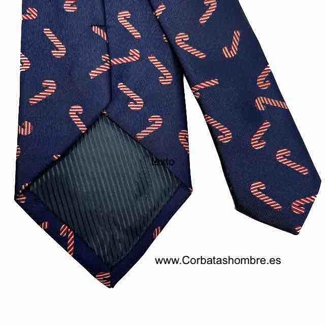 CORBATA DE NAVIDAD AZUL MARINO CON BASTONES DE CARAMELO 