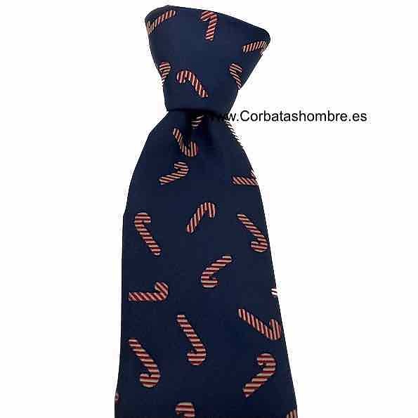 CORBATA DE NAVIDAD AZUL MARINO CON BASTONES DE CARAMELO 