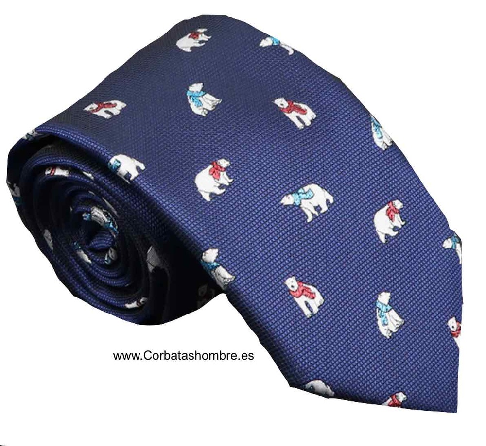 CORBATA DE OSOS POLARES BLANCOS SOBRE AZUL MARINO 