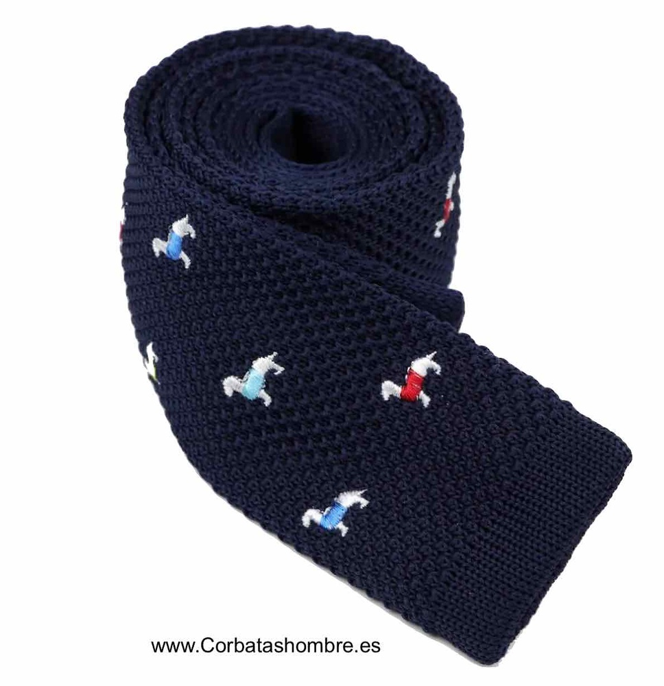 CORBATA DE PUNTO AZUL MARINO CON PERROS TECKEL DE COLORES 