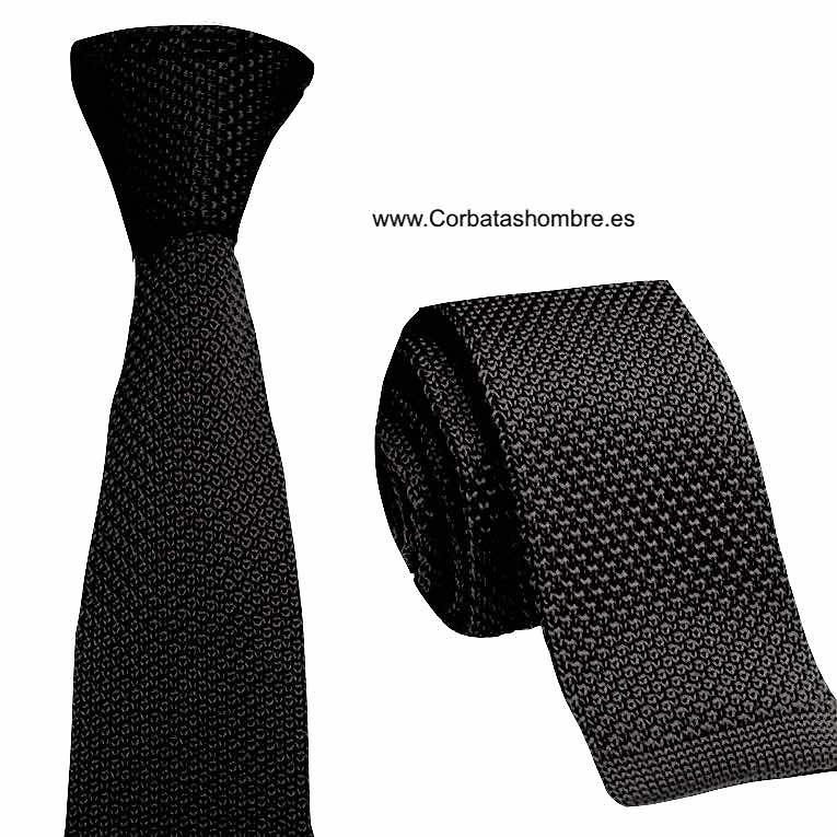 CORBATA DE PUNTO NEGRA ANTRACITA LISA 