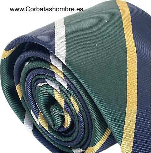 CORBATA DE RAYAS ANCHAS AZUL MARINO Y VERDE 