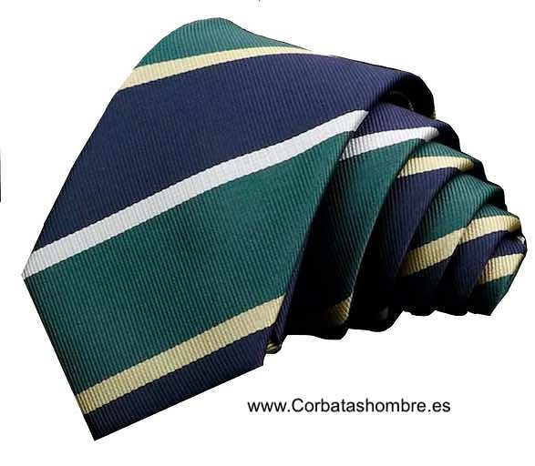 CORBATA DE RAYAS ANCHAS AZUL MARINO Y VERDE 