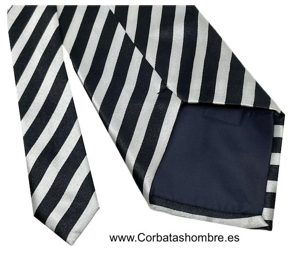 CORBATA DE RAYAS BLANCAS Y NEGRAS DE CEBRA EN DIAGONAL. 