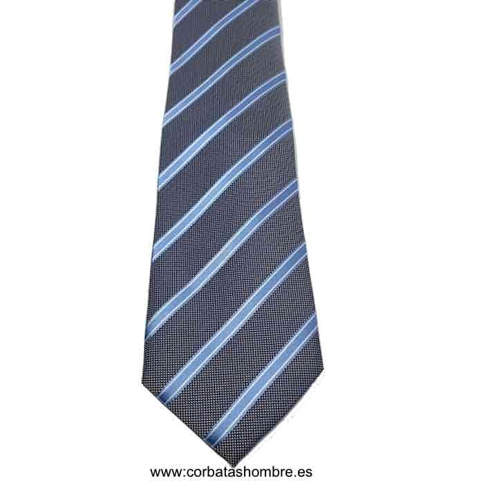 CORBATA DE RAYAS GRISES Y AZULES SOBRE TEJIDO MICRO 