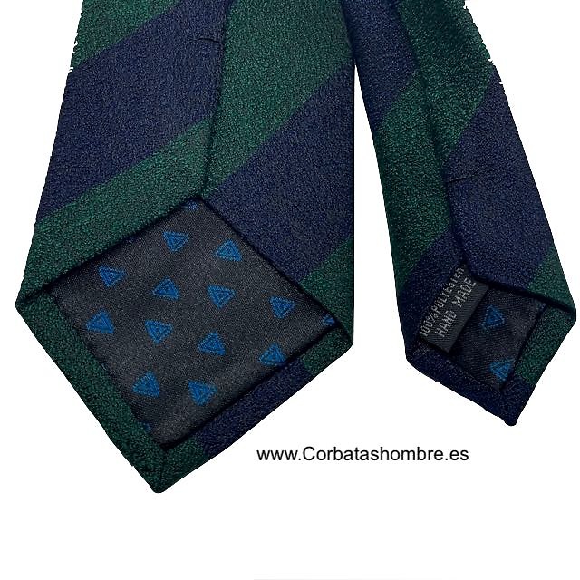 CORBATA DE RAYAS VERDES Y AZUL MARINO JASPEADA TELA EXCLUSIVA 