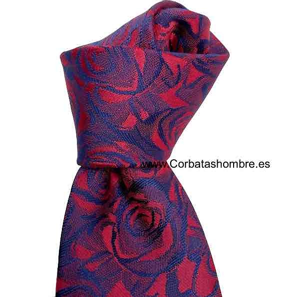 CORBATA DE ROSAS ROJAS SOBRE AZUL MARINO SEDOSA 