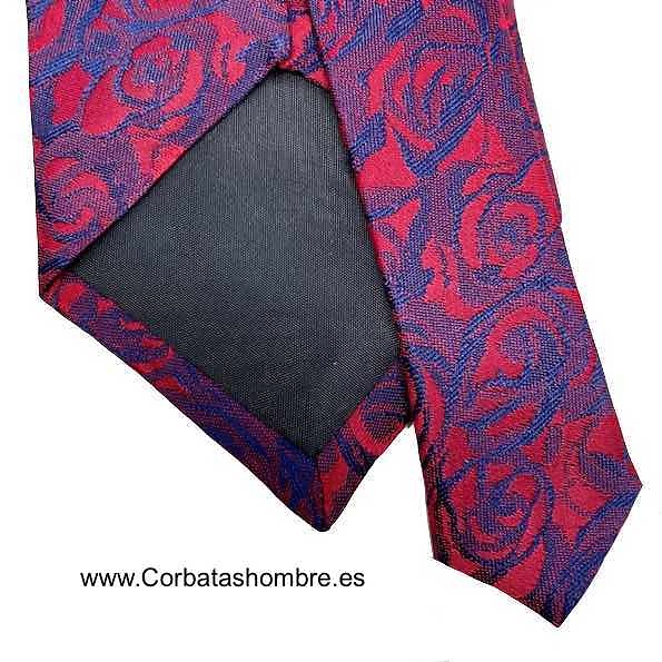 CORBATA DE ROSAS ROJAS SOBRE AZUL MARINO SEDOSA 