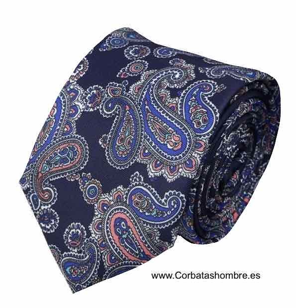 Corbata de seda marino azul y cachemir