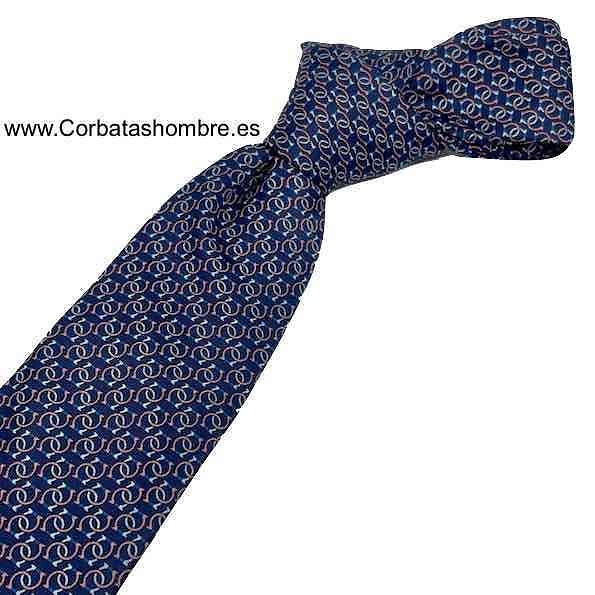 CORBATA DE SEDA AZUL MARINO CON MICRO DIBUJO DE OMEGAS ENTRELAZADOS 