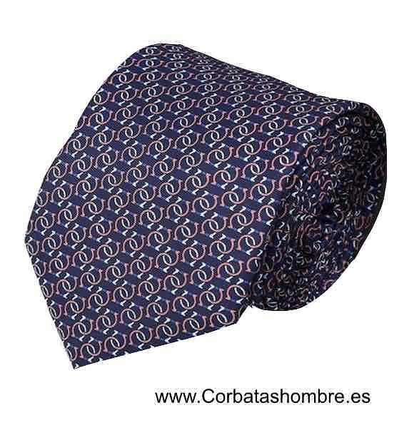 CORBATA DE SEDA AZUL MARINO CON MICRO DIBUJO DE OMEGAS ENTRELAZADOS 