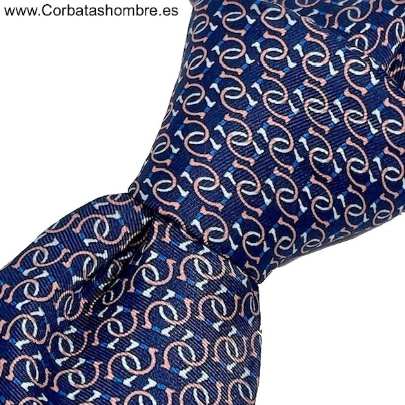 Corbata seda azul dibujos entrelazados