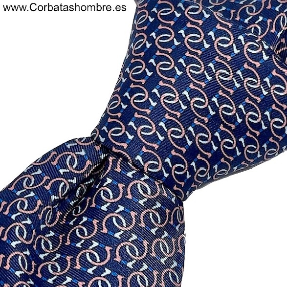 Corbata seda azul dibujos entrelazados