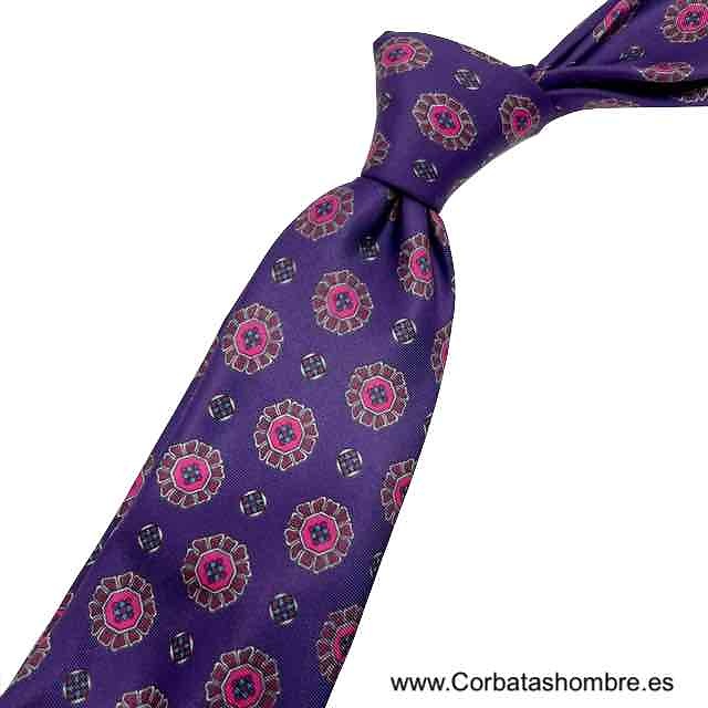 CORBATA DE SEDA LILA CON ROSETONES OCTOGONALES 