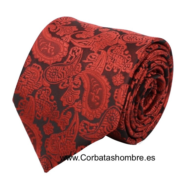 CORBATA DE SEDA ROJA CON CACHEMIR DORADOS SINGULAR 