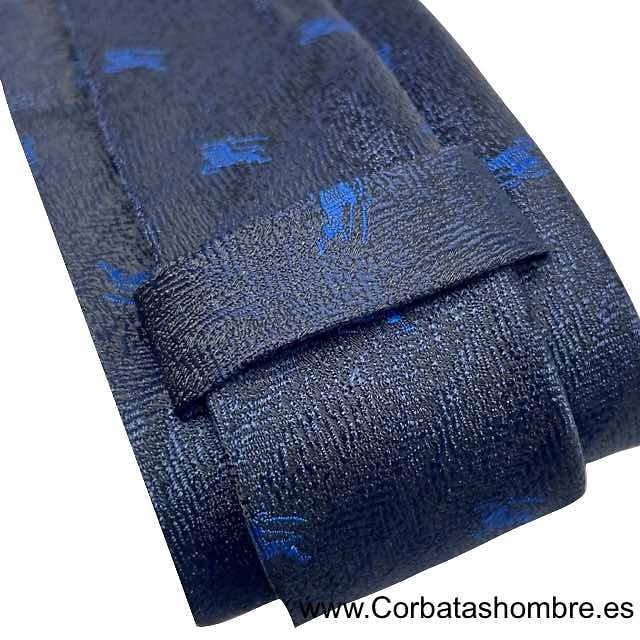 CORBATA DE TELA JASPEADA AZUL MARINO OSCURA CON CABALLEROS MEDIEVALES AZULES 