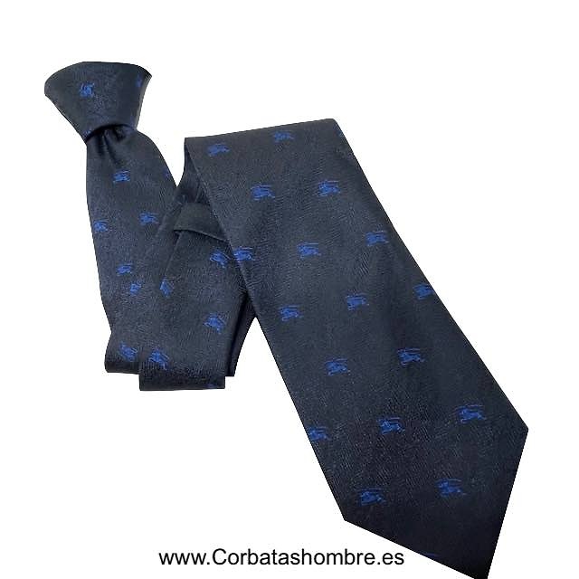 CORBATA DE TELA JASPEADA AZUL MARINO OSCURA CON CABALLEROS MEDIEVALES AZULES 