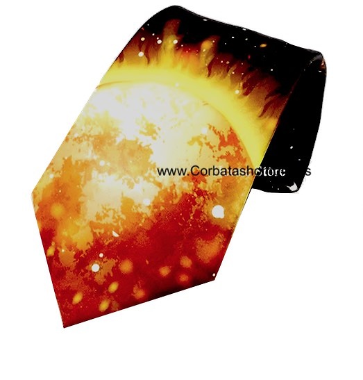 CORBATA DEL ESPACIO CON SOL A LLAMARADAS Y PLANETAS 