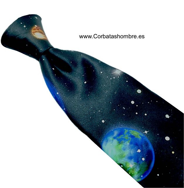 CORBATA DEL ESPACIO CON SOL A LLAMARADAS Y PLANETAS 