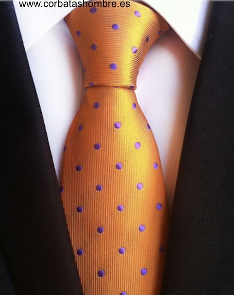 CORBATA DORADA CON LUNARES LILAS O MORADOS 