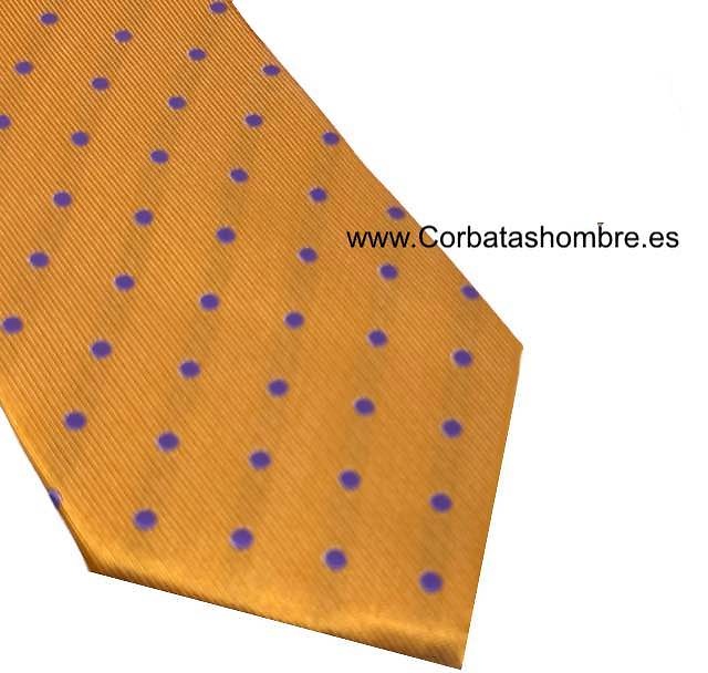 CORBATA DORADA CON LUNARES LILAS O MORADOS 