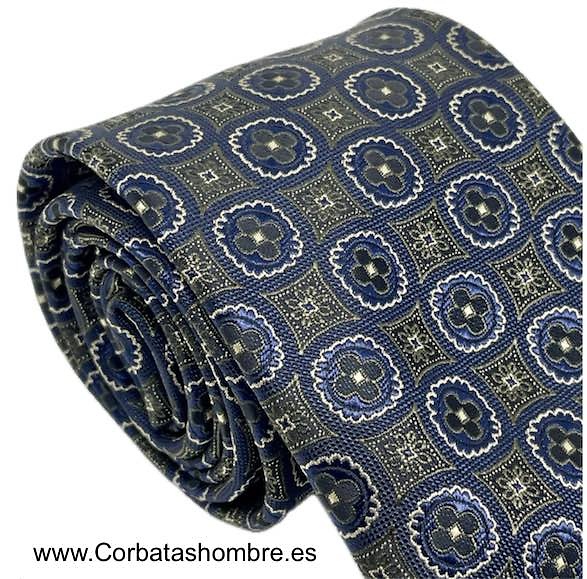 CORBATA ELEGANTE DE ROSETONES EN AZUL MARINO COMBINADO CON GRIS VERDOSO 