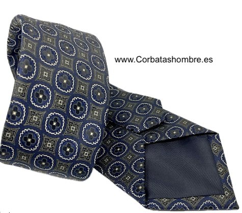 CORBATA ELEGANTE DE ROSETONES EN AZUL MARINO COMBINADO CON GRIS VERDOSO 