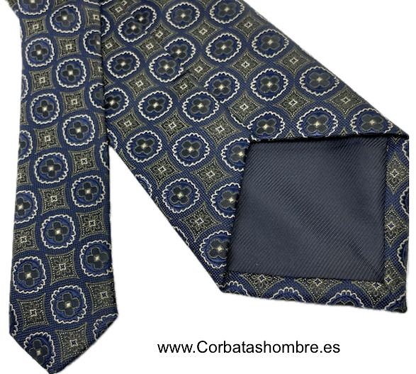 CORBATA ELEGANTE DE ROSETONES EN AZUL MARINO COMBINADO CON GRIS VERDOSO 