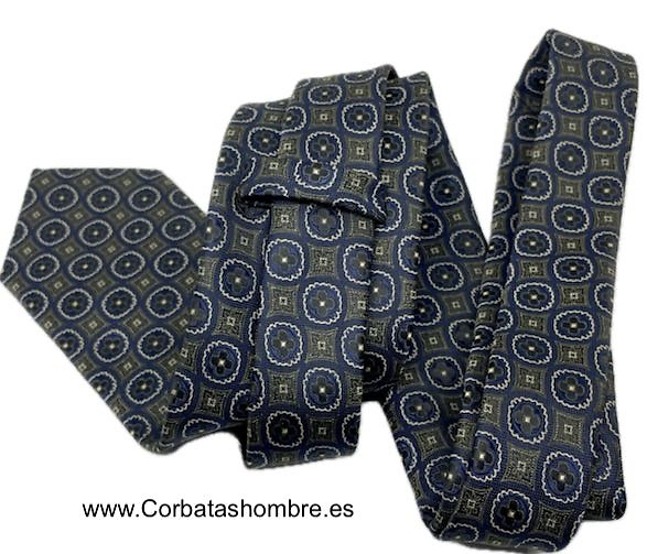 CORBATA ELEGANTE DE ROSETONES EN AZUL MARINO COMBINADO CON GRIS VERDOSO 