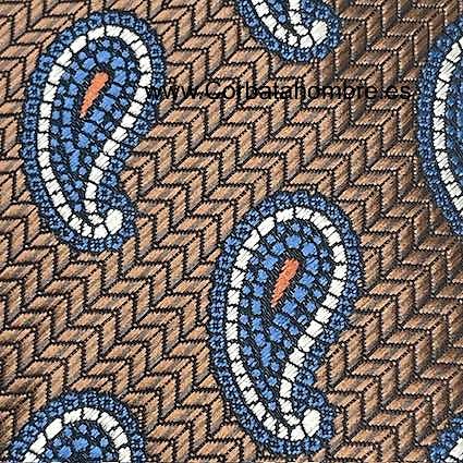 CORBATA ESPIGADA COBRE CON CACHEMIRES AZULES CON BLANCO 