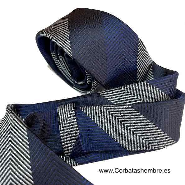 CORBATA ESTRECHA A RAYAS GRIS AZULON Y MARINO ELEGANTÍSIMA 