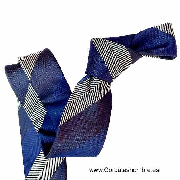 CORBATA ESTRECHA A RAYAS GRIS AZULON Y MARINO ELEGANTÍSIMA 